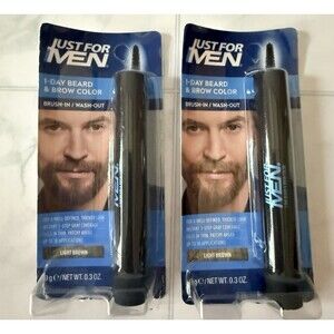 (2) Just For Men 1-DAY Beard & Brow Color LIGHT BROWN Brush-In Wash-Out